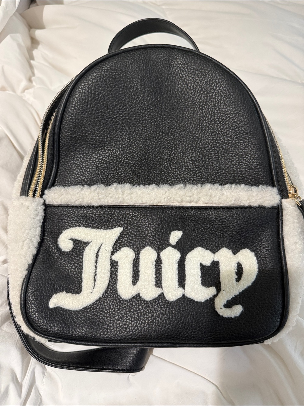 Juicy Couture Black Mini Backpack with White Shearling Logo